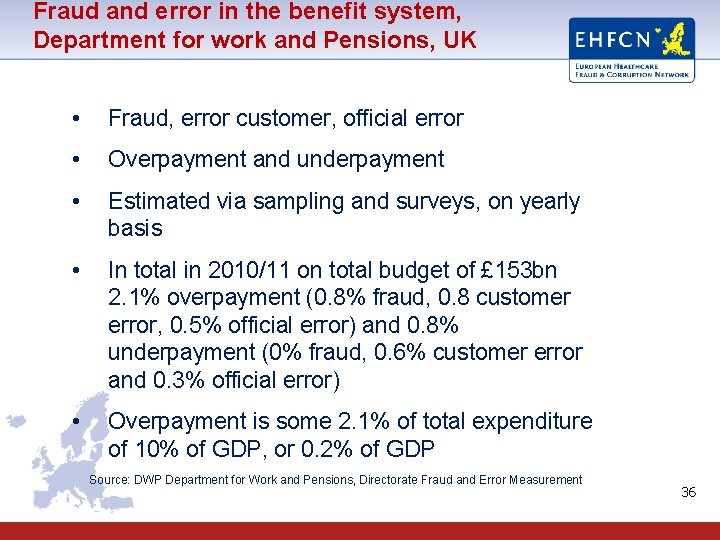 Fraud and error in the benefit system, Department for work and Pensions, UK •