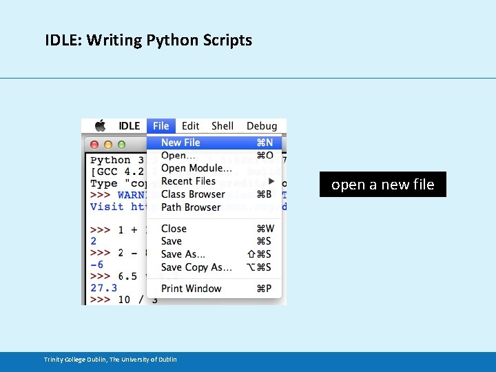IDLE: Writing Python Scripts open a new file Trinity College Dublin, The University of