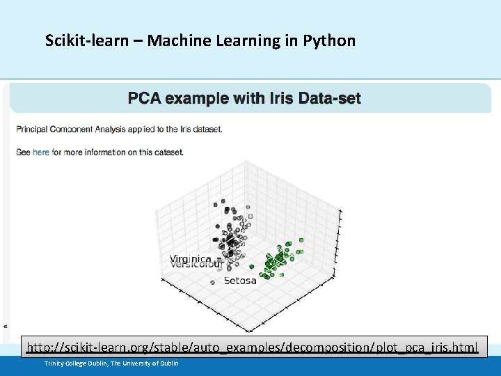 Scikit-learn – Machine Learning in Python • Machine Learning: PCA of Iris data set