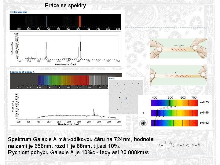 Práce se spektry Spektrum Galaxie A má vodíkovou čáru na 724 nm, hodnota na