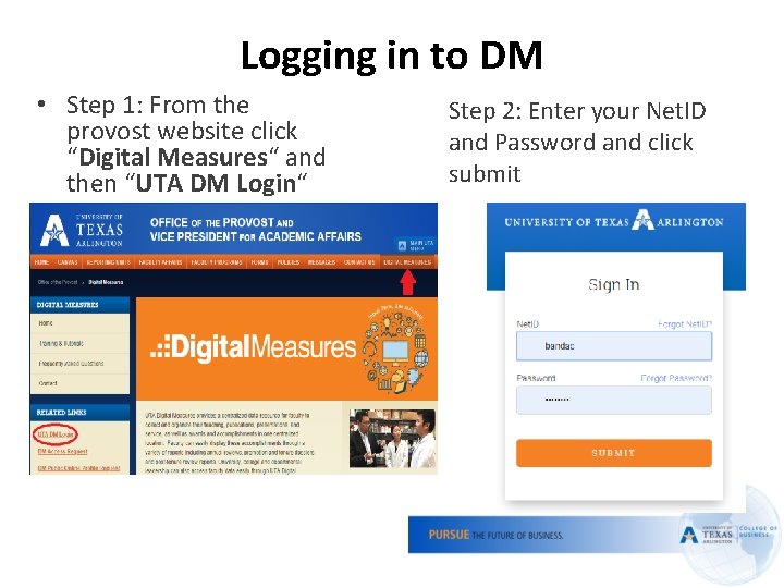 Logging in to DM • Step 1: From the provost website click “Digital Measures“