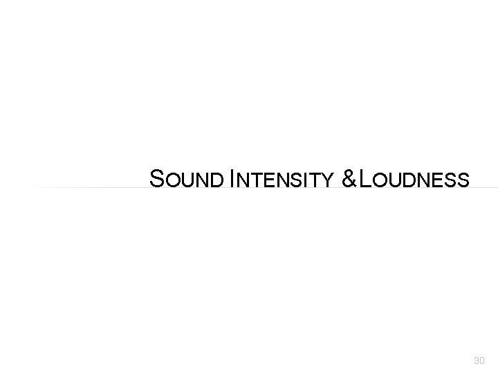 SOUND INTENSITY & LOUDNESS 30 