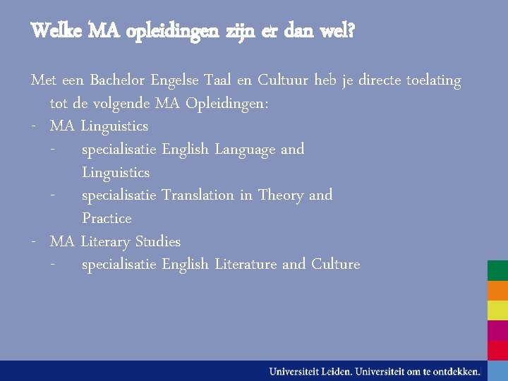 Welke MA opleidingen zijn er dan wel? Met een Bachelor Engelse Taal en Cultuur