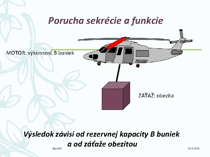 Porucha sekrécie a funkcie MOTOR: výkonnosť B buniek ZÁŤAŽ: obezita Výsledok závisí od rezervnej