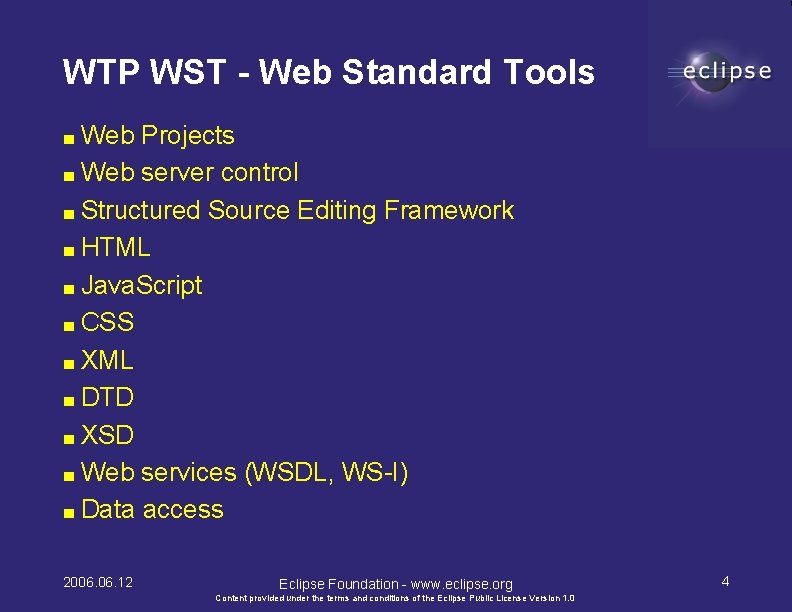 WTP WST - Web Standard Tools ■ Web Projects ■ Web server control ■