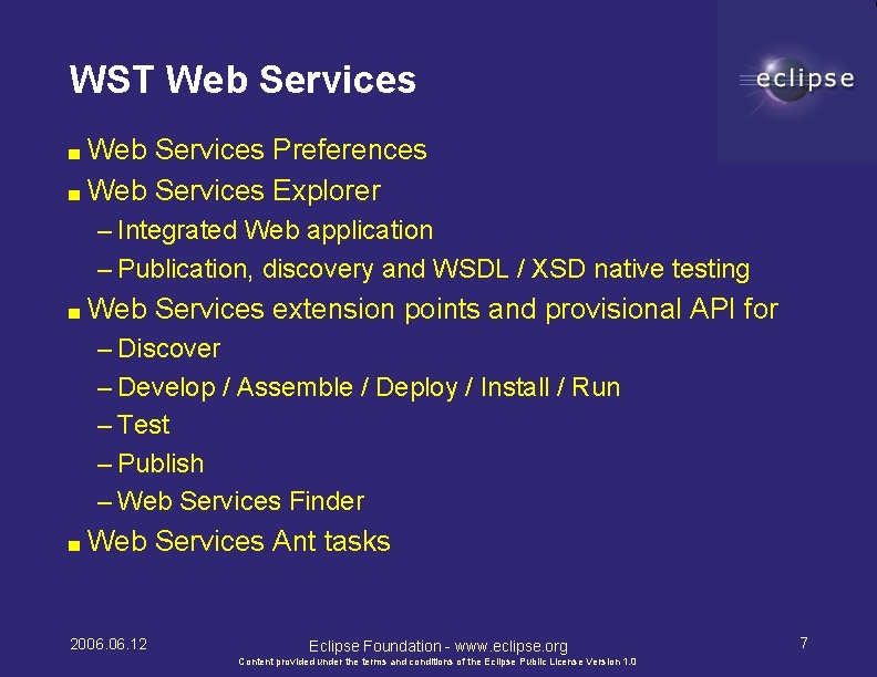 WST Web Services ■ Web Services Preferences ■ Web Services Explorer – Integrated Web