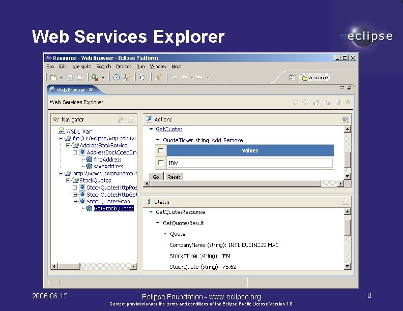 Web Services Explorer 2006. 12 Eclipse Foundation - www. eclipse. org Content provided under