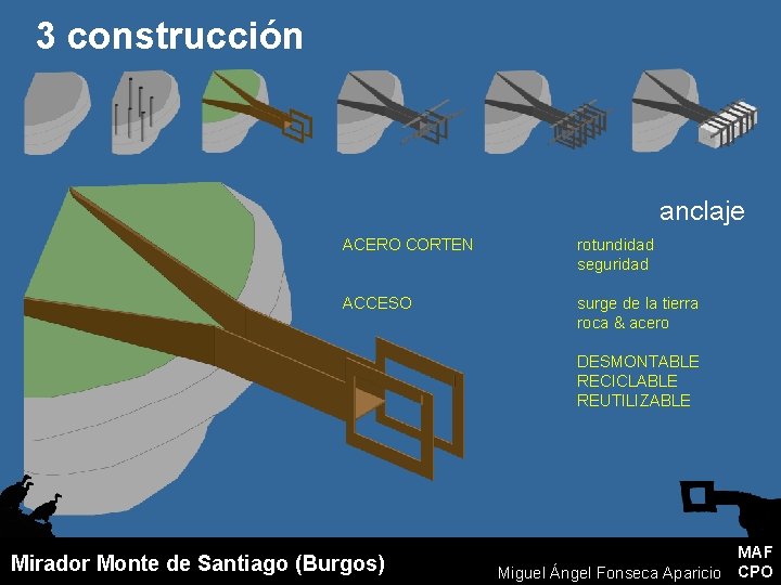 3 construcción anclaje ACERO CORTEN rotundidad seguridad ACCESO surge de la tierra roca &