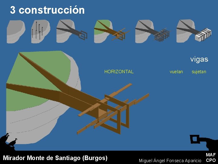 3 construcción vigas HORIZONTAL Mirador Monte de Santiago (Burgos) vuelan sujetan MAF Miguel Ángel