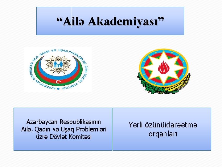 “Ailə Akademiyası” Azərbaycan Respublikasının Ailə, Qadın və Uşaq Problemləri üzrə Dövlət Komitəsi Yerli özünüidarəetmə