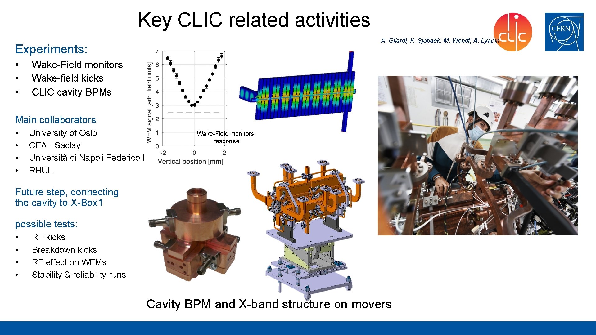 Key CLIC related activities A. Gilardi, K. Sjobaek, M. Wendt, A. Lyapin Experiments: •