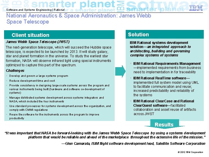 Software and Systems Engineering | Rational National Aeronautics & Space Administration: James Webb Space