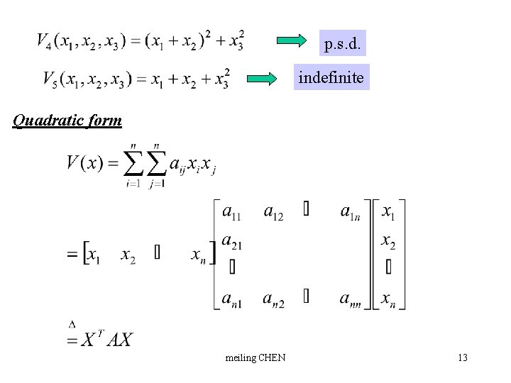 p. s. d. indefinite Quadratic form meiling CHEN 13 