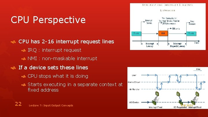 CPU Perspective CPU has 2 -16 interrupt request lines IRQ : interrupt request NMI