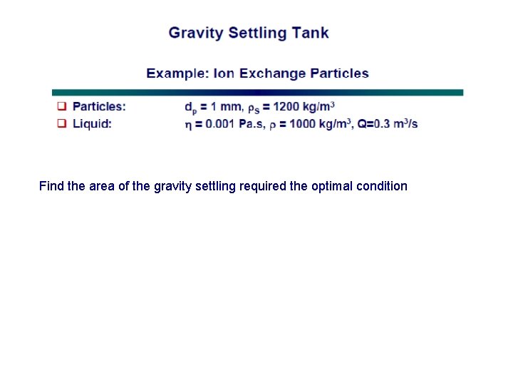 Find the area of the gravity settling required the optimal condition 