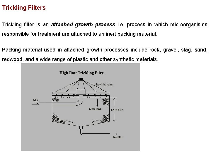 Trickling Filters Trickling filter is an attached growth process i. e. process in which