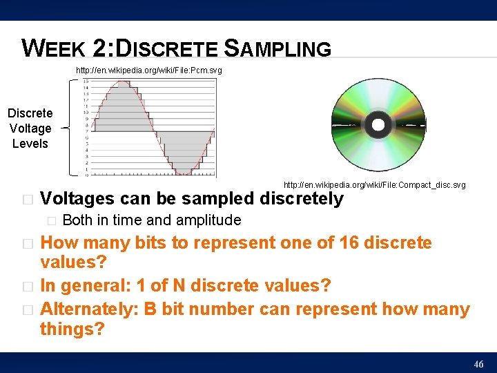 WEEK 2: DISCRETE SAMPLING http: //en. wikipedia. org/wiki/File: Pcm. svg Discrete Voltage Levels http: