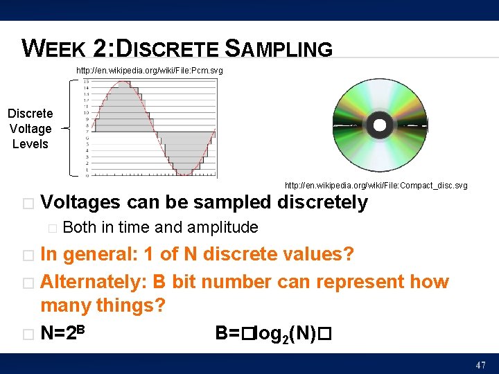 WEEK 2: DISCRETE SAMPLING http: //en. wikipedia. org/wiki/File: Pcm. svg Discrete Voltage Levels http: