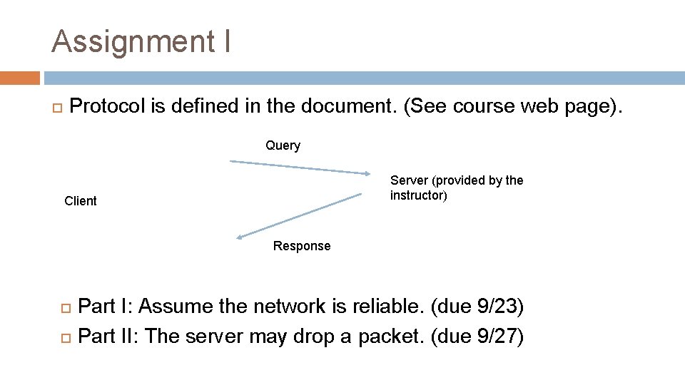 Assignment I Protocol is defined in the document. (See course web page). Query Server Assignment I Protocol is defined in the document. (See course web page). Query Server