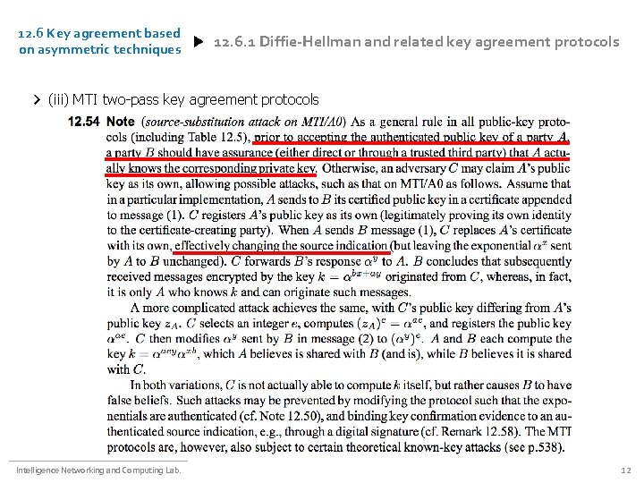 12. 6 Key agreement based on asymmetric techniques 12. 6. 1 Diffie-Hellman and related
