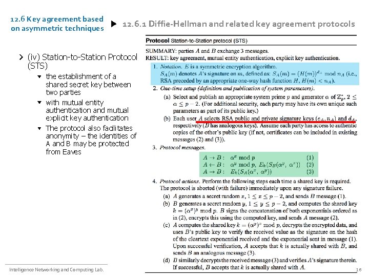 12. 6 Key agreement based on asymmetric techniques 12. 6. 1 Diffie-Hellman and related