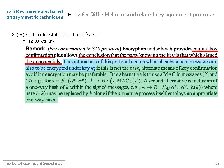 12. 6 Key agreement based on asymmetric techniques 12. 6. 1 Diffie-Hellman and related
