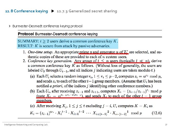 12. 8 Conference keying 12. 7. 3 Generalized secret sharing Burmester-Desmedt conference keying protocol