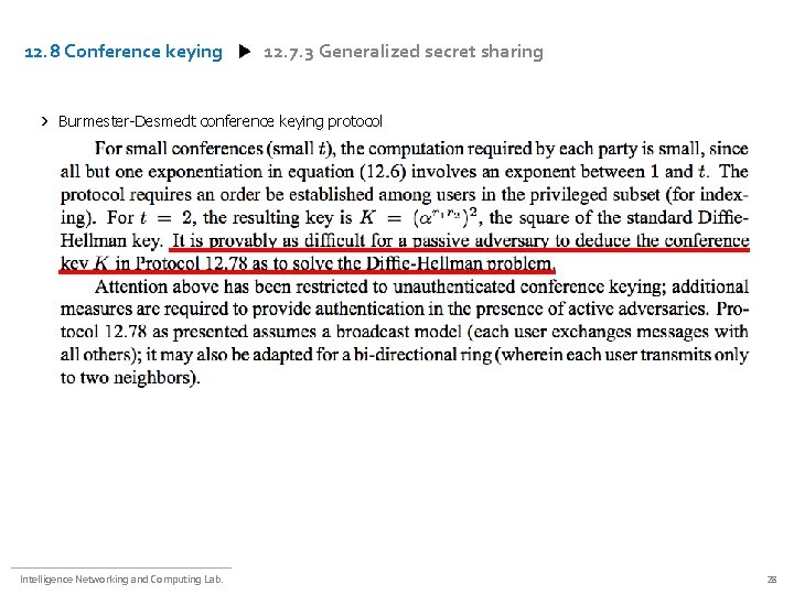 12. 8 Conference keying 12. 7. 3 Generalized secret sharing Burmester-Desmedt conference keying protocol