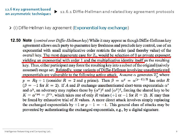 12. 6 Key agreement based on asymmetric techniques 12. 6. 1 Diffie-Hellman and related