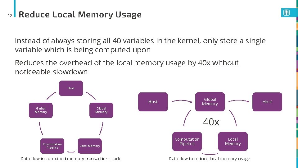 12 Reduce Local Memory Usage Instead of always storing all 40 variables in the