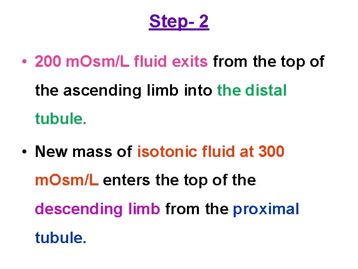 Step- 2 • 200 m. Osm/L fluid exits from the top of the ascending
