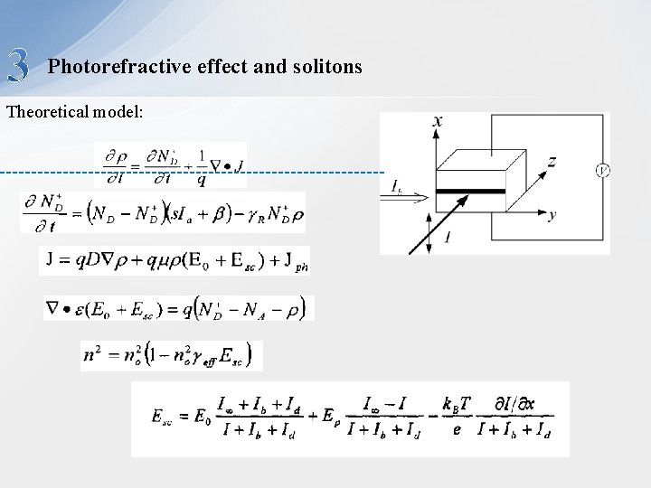Photorefractive effect and solitons Theoretical model: 