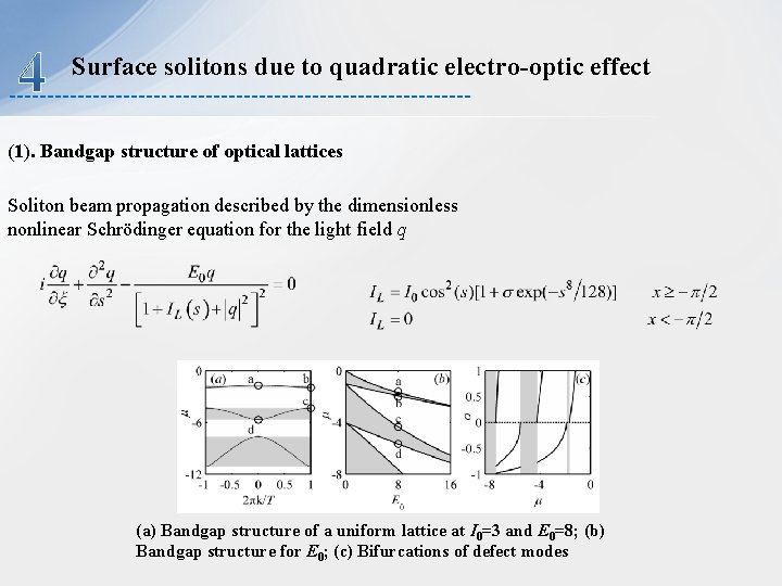 Surface solitons due to quadratic electro-optic effect (1). Bandgap structure of optical lattices Soliton