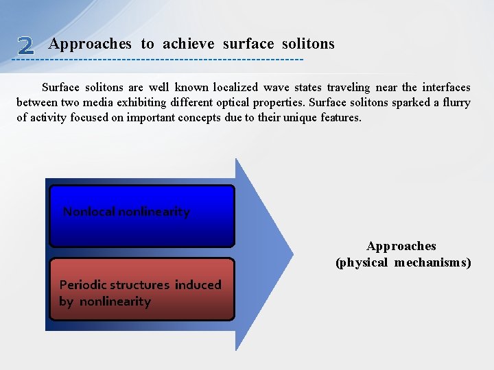 Approaches to achieve surface solitons Surface solitons are well known localized wave states traveling