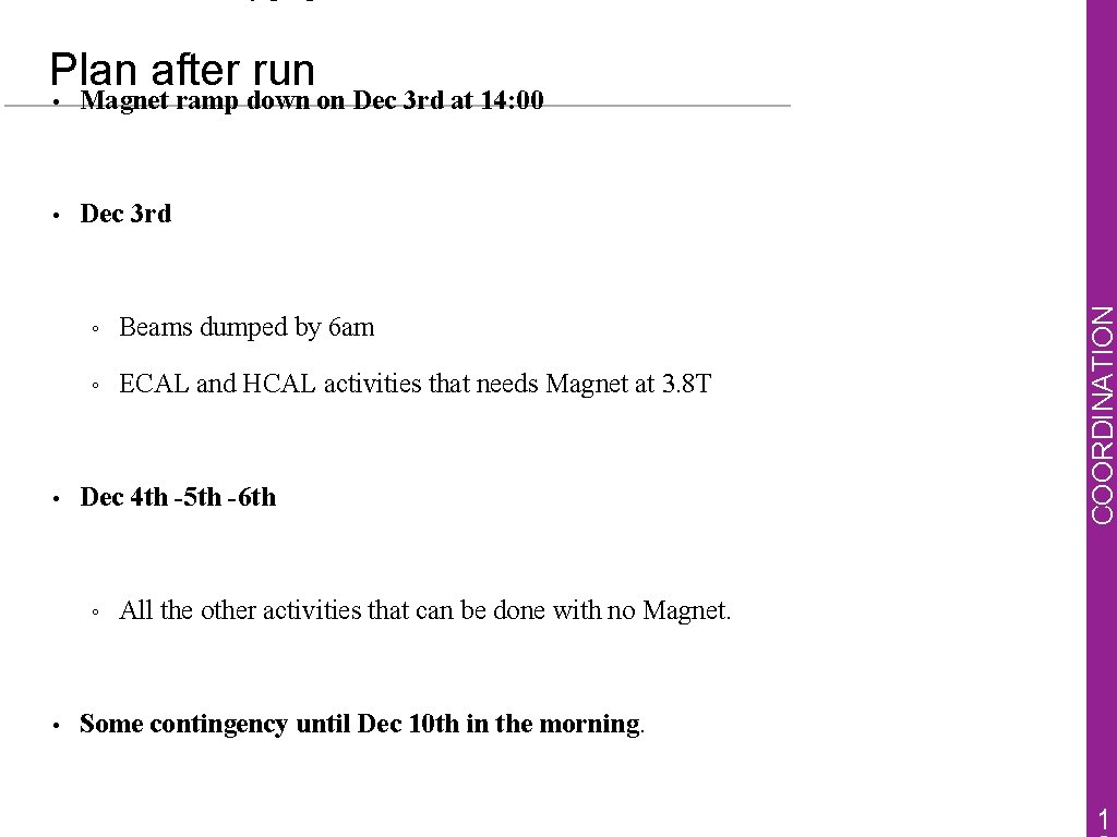 Plan after run Magnet ramp down on Dec 3 rd at 14: 00 •