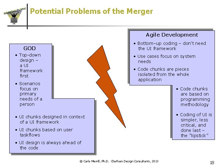 Potential Problems of the Merger Agile Development • Bottom–up coding – don’t need the