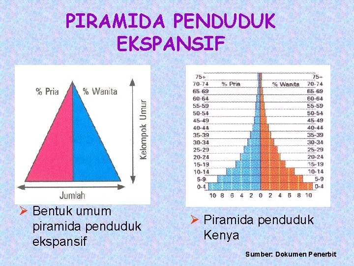 PIRAMIDA PENDUDUK EKSPANSIF Ø Bentuk umum piramida penduduk ekspansif Ø Piramida penduduk Kenya Sumber: