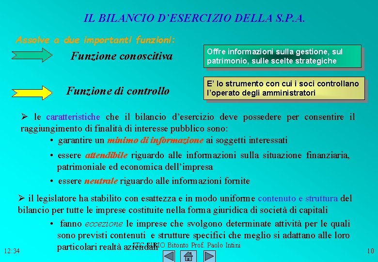 IL BILANCIO D’ESERCIZIO DELLA S. P. A. Assolve a due importanti funzioni: Funzione conoscitiva