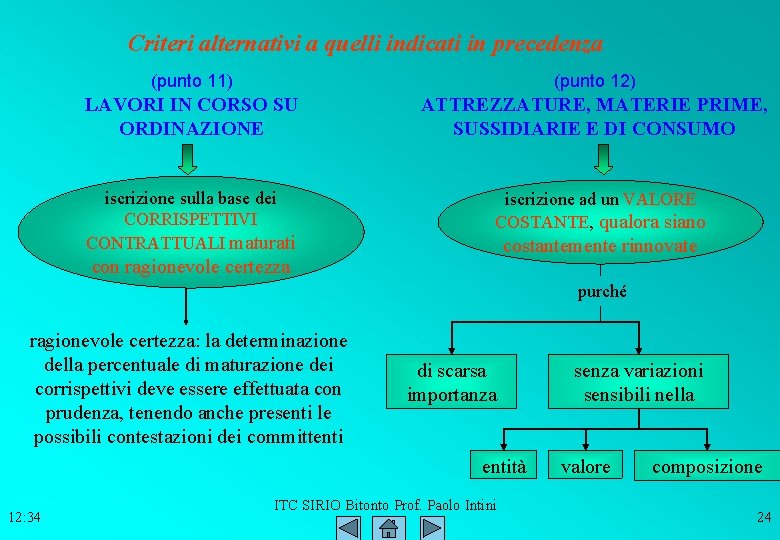 Criteri alternativi a quelli indicati in precedenza (punto 11) (punto 12) LAVORI IN CORSO