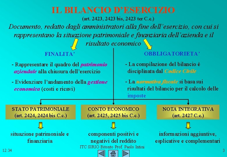 IL BILANCIO D’ESERCIZIO (art. 2423, 2423 bis, 2423 ter C. c. ) Documento, redatto