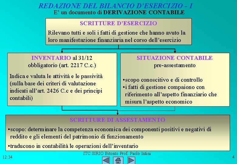 REDAZIONE DEL BILANCIO D’ESERCIZIO - 1 E’ un documento di DERIVAZIONE CONTABILE SCRITTURE D’ESERCIZIO