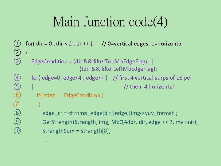 Main function code(4) ① for( dir = 0 ; dir < 2 ; dir++