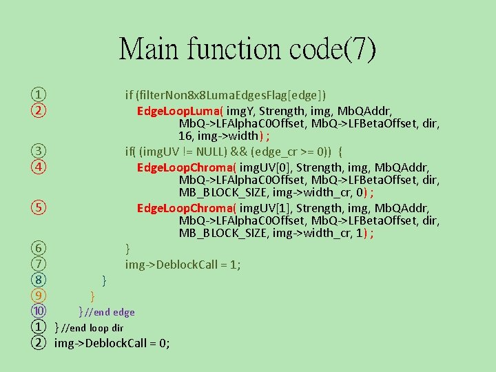 Main function code(7) ① ② ③ ④ ⑤ if (filter. Non 8 x 8