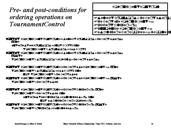 Pre- and post-conditions for ordering operations on Tournament. Control To rnament. Control +select. Sponsors(ad