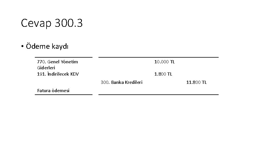 Cevap 300. 3 • Ödeme kaydı 770. Genel Yönetim Giderleri 191. İndirilecek KDV 10.