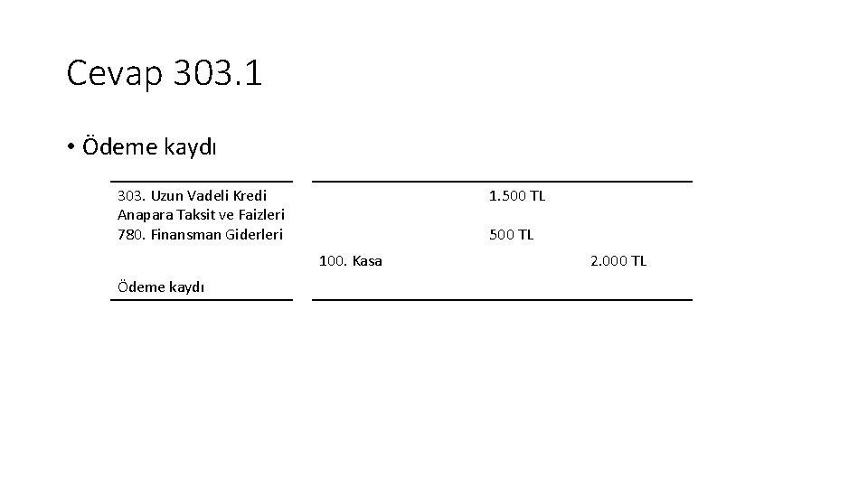 Cevap 303. 1 • Ödeme kaydı 303. Uzun Vadeli Kredi Anapara Taksit ve Faizleri