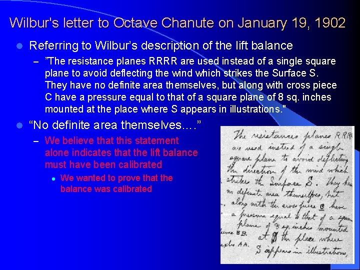 Wilbur's letter to Octave Chanute on January 19, 1902 l Referring to Wilbur’s description