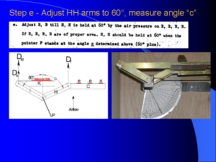 Step e - Adjust HH arms to 60°, measure angle “c” 