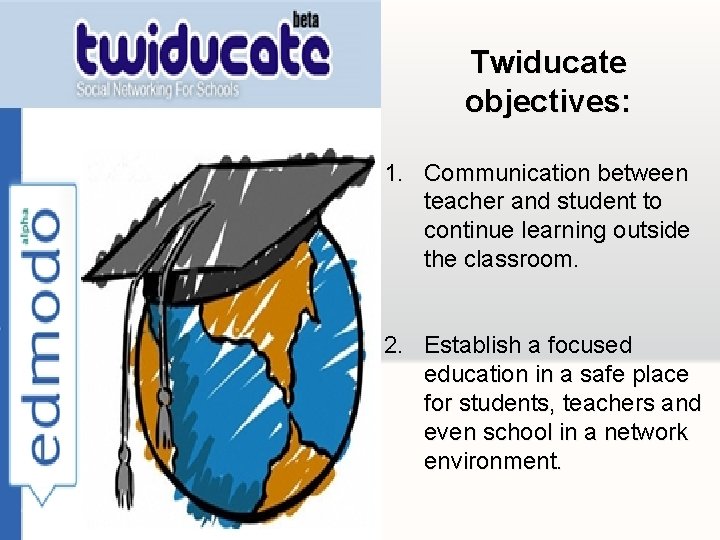 Twiducate objectives: 1. Communication between teacher and student to continue learning outside the classroom.