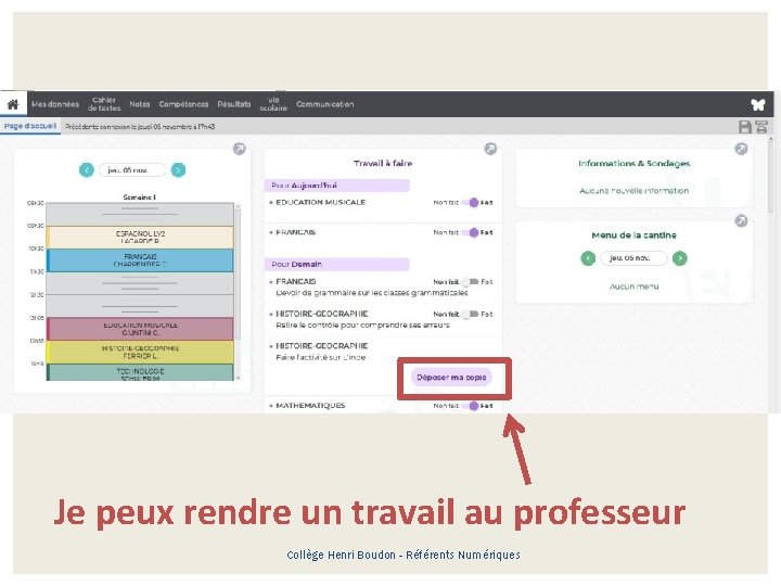 Je peux rendre un travail au professeur Collège Henri Boudon - Référents Numériques 